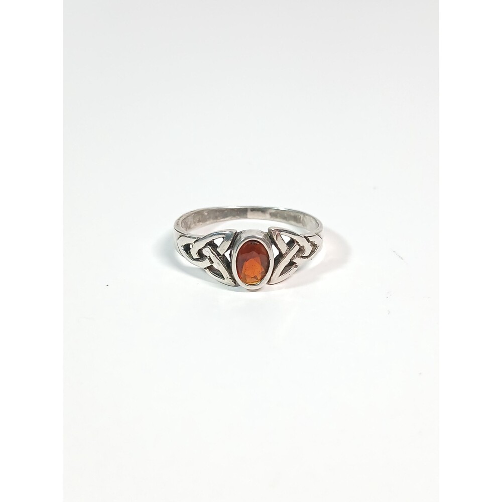 Sterling Silver 925 Red CZ Cabochon Knot Ring Size 8